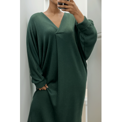 Longue robe pull over size col V vert  - 4