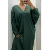 Longue robe pull over size col V vert  - 4