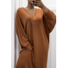 Longue robe pull over size col V cognac  - 1