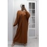 Longue robe pull over size col V cognac  - 4