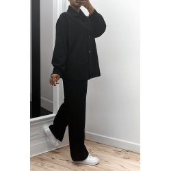 Ensemble chemise et pantalon effet côtelé noir - 4