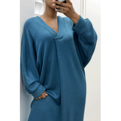 Longue robe pull over size col V canard  - 1