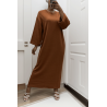 Longue robe pull over size col rond cognac  - 4