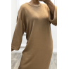 Longue robe pull over size col rond camel  - 1