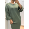 Longue robe pull over size col rond kaki - 1