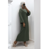 Longue robe pull over size col rond kaki - 3