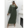 Longue robe pull over size col rond kaki - 4