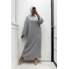 Longue robe pull over size col rond gris  - 2