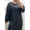 Longue robe pull over size col rond noire  - 1