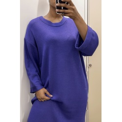 Longue robe pull over size col rond violet  - 1