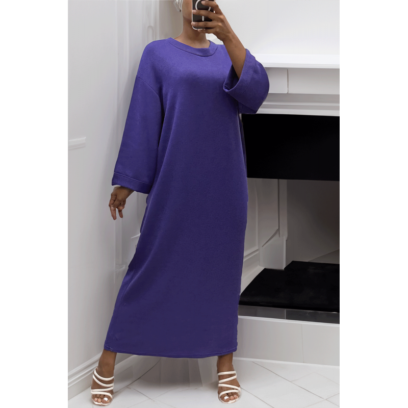 Longue robe pull over size col rond violet  - 4