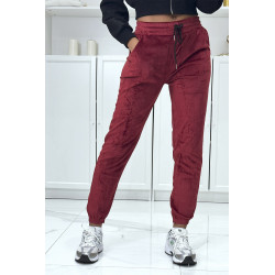 Pantalon jogging bordeaux en peau de pêche avec poches - 1