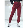 Pantalon jogging bordeaux en peau de pêche avec poches - 1