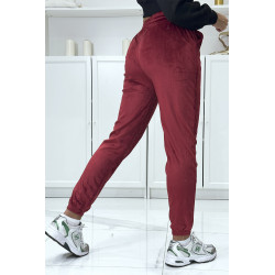 Pantalon jogging bordeaux en peau de pêche avec poches - 3