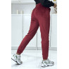 Pantalon jogging bordeaux en peau de pêche avec poches - 3