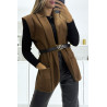 Veste marron sans manches à ceinture ultra doux - 2