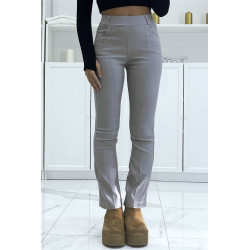 Jean slim gris extensible à taille haute évasé aux pieds - 4