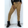 Pantalon jogging treillis en simili camel avec poches - 2