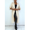 Manteau trench en suédine beige ajustable à la taille - 1