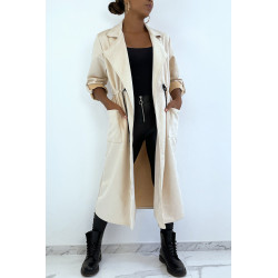 Manteau trench en suédine beige ajustable à la taille - 2