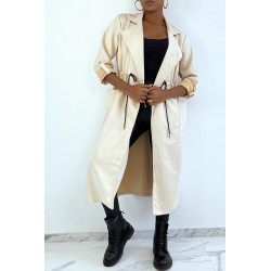 Manteau trench en suédine beige ajustable à la taille - 6