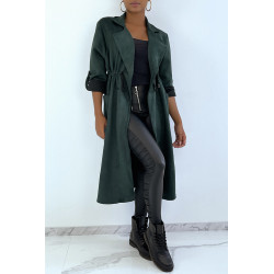 Manteau trench en suédine verte ajustable à la taille - 1