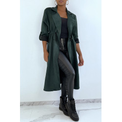 Manteau trench en suédine verte ajustable à la taille - 2