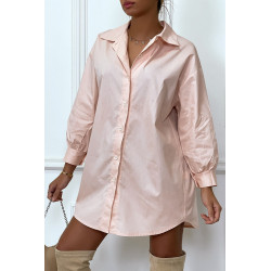 Robe chemise rose asymétrique en coton - 1