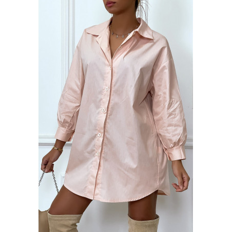 Robe chemise rose asymétrique en coton - 1