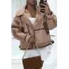 Blouson aviateur rose chaud et doux effet daim et moumoute parfait pour l'hiver - 4