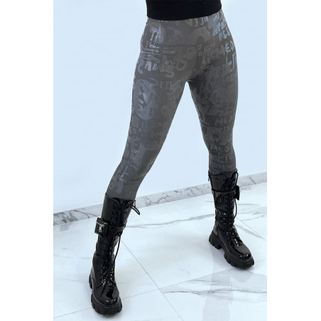 Legging anthracite avec écriture effet 3D. Legging nouvelle génération - 1