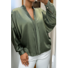 Blouse verte over size satiné avec plis - 2