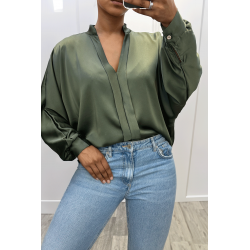 Blouse verte over size satiné avec plis - 4