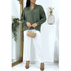 Blouse verte over size satiné avec plis - 5