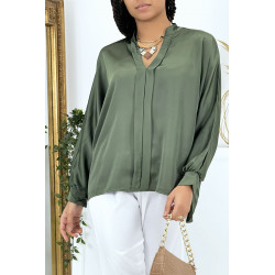 Blouse verte over size satiné avec plis - 6