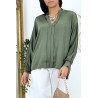 Blouse verte over size satiné avec plis - 6