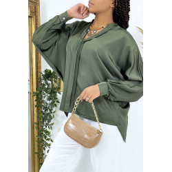 Blouse verte over size satiné avec plis - 7