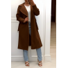 Long manteau marron avec ceinture et poches - 2