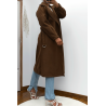 Long manteau marron avec ceinture et poches - 4