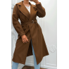 Long manteau marron avec ceinture et poches - 7