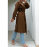 Long manteau marron avec ceinture et poches - 8