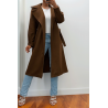 Long manteau marron avec ceinture et poches - 9