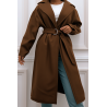 Long manteau marron avec ceinture et poches - 11