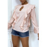 Blouse chic rose à manches longues et volants - 3