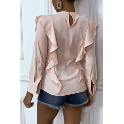 Blouse chic rose à manches longues et volants - 5