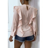 Blouse chic rose à manches longues et volants - 5