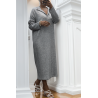 Longue robe épaisse col chemise en gris - 1