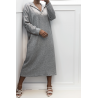 Longue robe épaisse col chemise en gris - 4