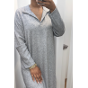 Longue robe épaisse col chemise en gris - 5