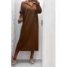 Longue robe épaisse col chemise en marron - 2